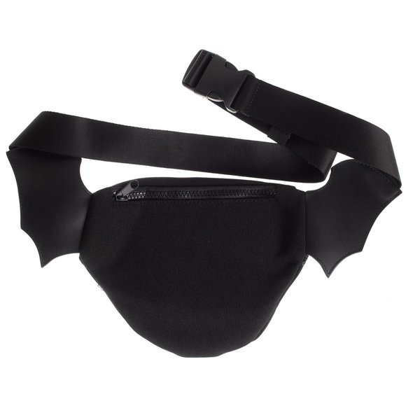 Skull Vampire Fangs Black Bat Wings Gothic Punk Hip Pouch NWT - Picture 3 of 3